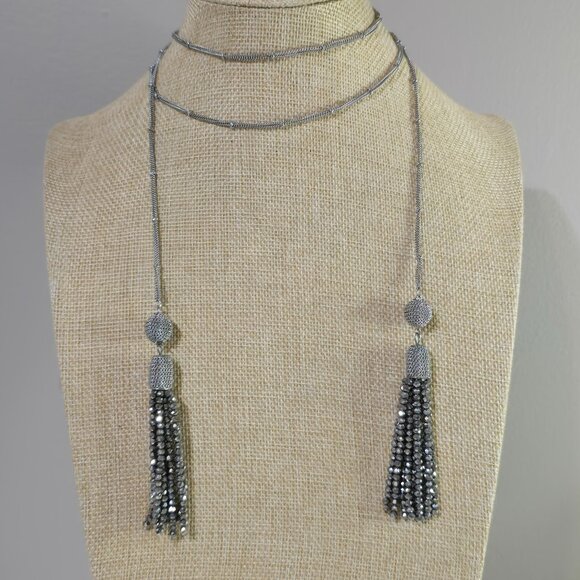 Hematite Tassel and Silver Tone Wrap Necklace - Picture 1 of 3